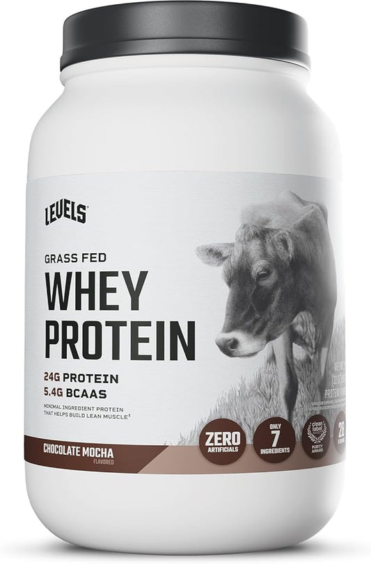 Levels Grass Fed Whey Protein Powder, No Artificials, 24G of Protein, Chocolate Mocha, 2LB