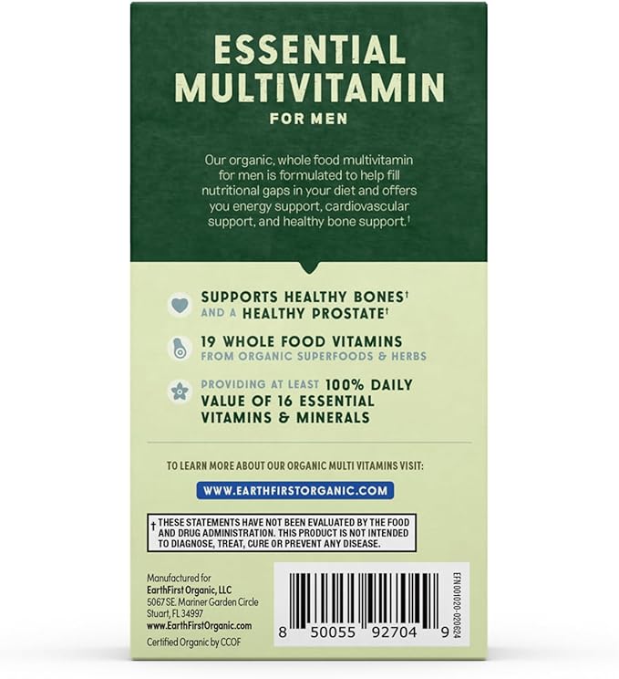 Men’s Multi Once Daily, Whole-Food Multivitamin with 19 Vitamins & Minerals for Energy, Heart, Bone Strength, Prostate & Immune Support, Vegan, Non-GMO, 30 Count