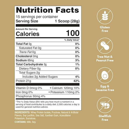 Unjury Whey Protein Powder | Vanilla | 21g 100% Whey Isolate Protein Powder | Low Carb and Lactose Free | Gluten Free | Certified Kosher | 15 Servings
