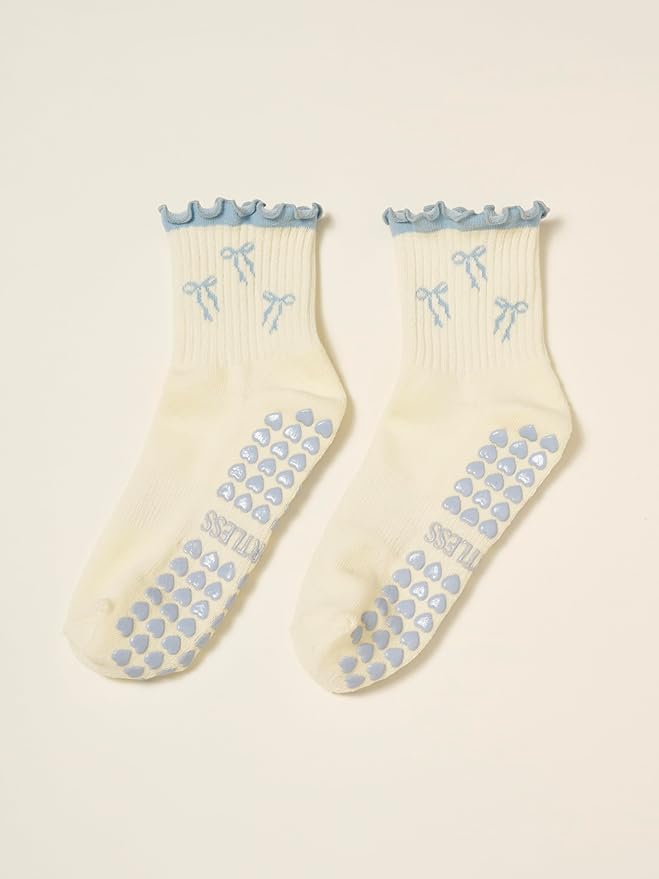 Shapes Studio Crew Half Calf Grip Socks, Cutest Fruits Pilates Socks, Ruffle socks, Non-Slip, Barre Yoga Fitness