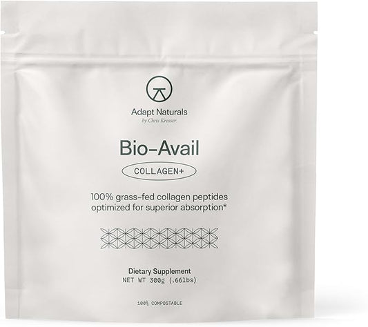 Adapt Naturals by Chris KRESSER Bio-Avail Collagen+, Grass Fed Collagen Peptides, Optimized for Superior Absorption, Naturally-Sourced Bio-Avail Collagen Supplements for Women and Men, 30 Day Supply