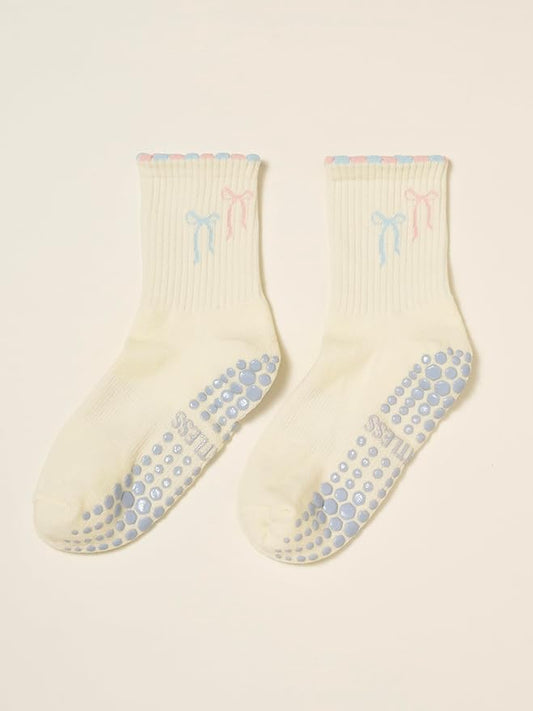 Shapes Studio Crew Half Calf Grip Socks, Cutest Fruits Pilates Socks, Ruffle socks, Non-Slip, Barre Yoga Fitness