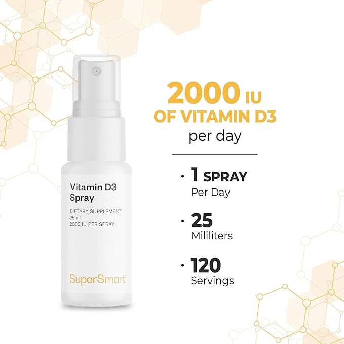 Supersmart - Vitamin D3 Spray 2000 IU per Day (Mint Flavor & Sugar Free) - Liquid Vitamin D Spray - Cholecalciferol Vitamin D3 | Non-GMO & Gluten Free - 25 ml