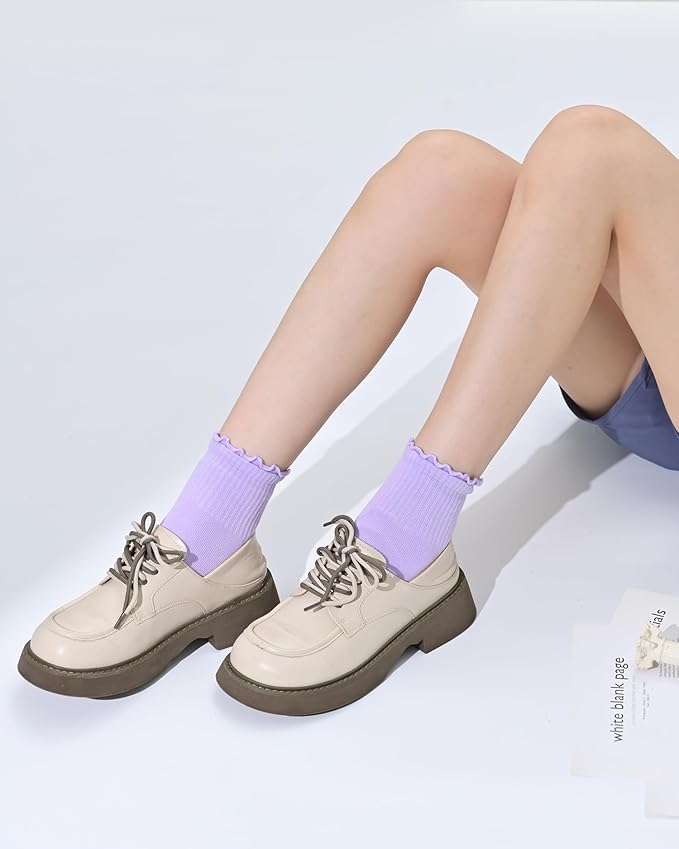 Non Slip Grip Yoga Socks for Women Breathable Cute Ruffle Ankle Socks for Yoga, Pilates, Barre Workouts