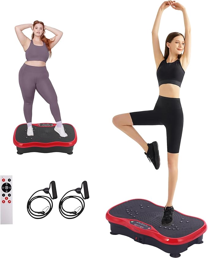 Whole Body Vibration Plate Exercise Machine – Power Vibrating Plate for Lymphatic Drainage Weight Loss, Shake Plate Exercise Platform with Touch Screen & Resistance Bands, Equipment for Women Men