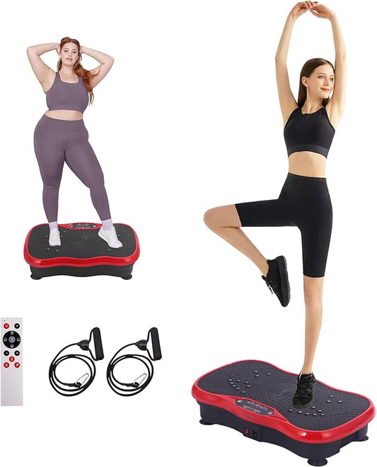 Whole Body Vibration Plate Exercise Machine – Power Vibrating Plate for Lymphatic Drainage Weight Loss, Shake Plate Exercise Platform with Touch Screen & Resistance Bands, Equipment for Women Men