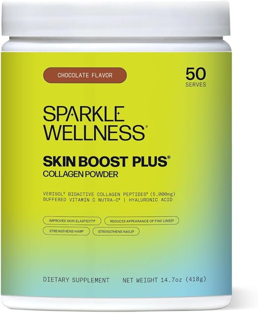 Sparkle Wellness VERISOL Bioactive Hydrolyzed Collagen Peptides | Collagen Powder Supplement with Vitamin C & Hyaluronic Acid for Hair, Skin, and Nail Health | Skin Boost Plus (Chocolate) [50-Serves]