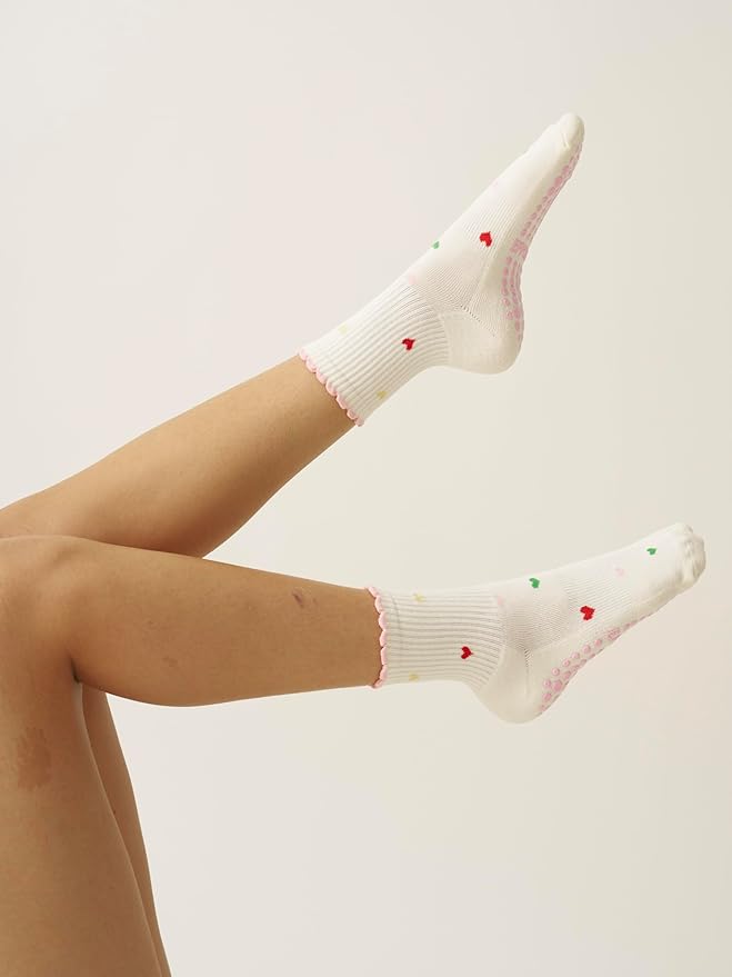 Shapes Studio Crew Half Calf Grip Socks, Cutest Fruits Pilates Socks, Ruffle socks, Non-Slip, Barre Yoga Fitness