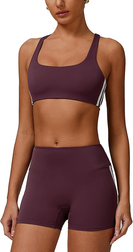 Workout Sets for Women 2 Piece Contrast Panel Sports Bra Tummy Control Butt lifting Shorts Jogger Outfits ﻿