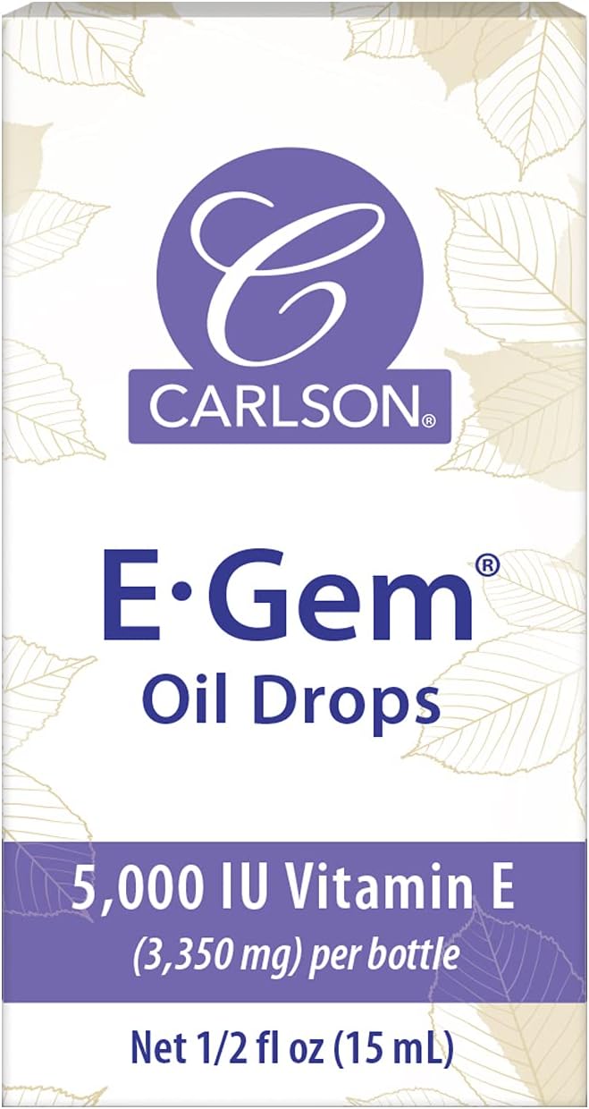 Carlson - E-Gem Oil Drops, 5000 IU Vitamin E, Moisturizes & Nourishes Skin, Skin & Bath Oil, 0.5 Fl Oz (Pack of 1)