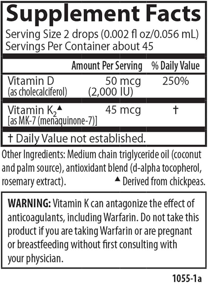 Carlson - Super Daily D3 + K2, 50 mcg D3 + 45 mcg MK-7, Heart & Bone Health, 90 Liquid Drops, 2.54 ml