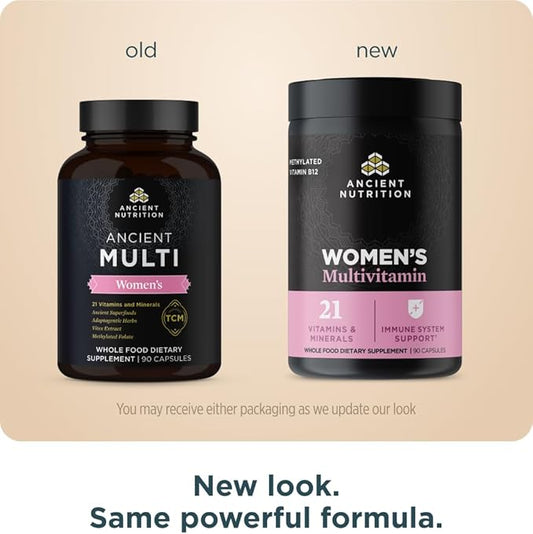 Ancient Nutrition Multivitamin for Women, Multi Women's, Vitamin D, C, B12, Zinc, Magnesium, Supports Healthy Immune System and Bone Health, 90 Ct