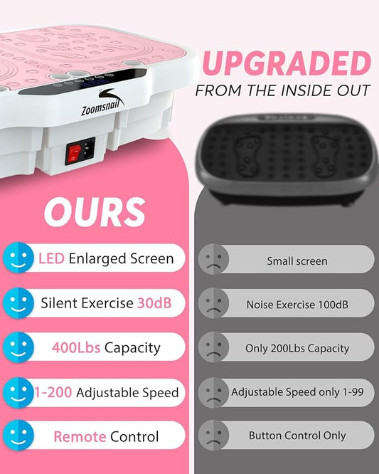 Vibration Plate Exercise Machine, 8000 Vibrations/min Adjustable Fitness Platform, 400 Lbs Capacity Whole Body Workout Extra Large Size Platform with Bluetooth for Weight Loss, Women & Men