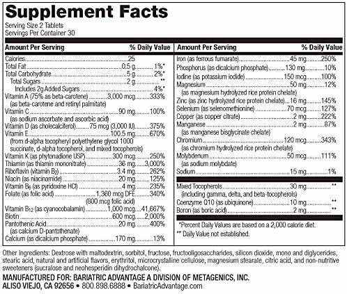 Bariatric Advantage Chewable Advanced Multi EA - High Potency Daily Multivitamin with Iron for Bariatric Surgery Patients - Mixed Fruit Flavor - 60 Count