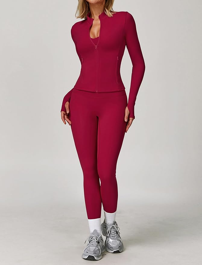 Workout Sets for Women 3 Piece High Waisted Seamless Leggings Crop Top Jacket Gym Yoga Outfit Stretchy Sports Bra Sets