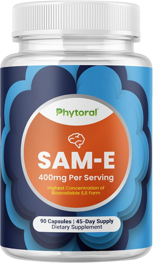 Pure SAM E Supplement 400mg - Nootropic SAM E 400mg Per Serving for Memory & Brain Support, Joint & Liver Health - Natural S-adenosylmethionine for Mood Balance - 90 Capsules