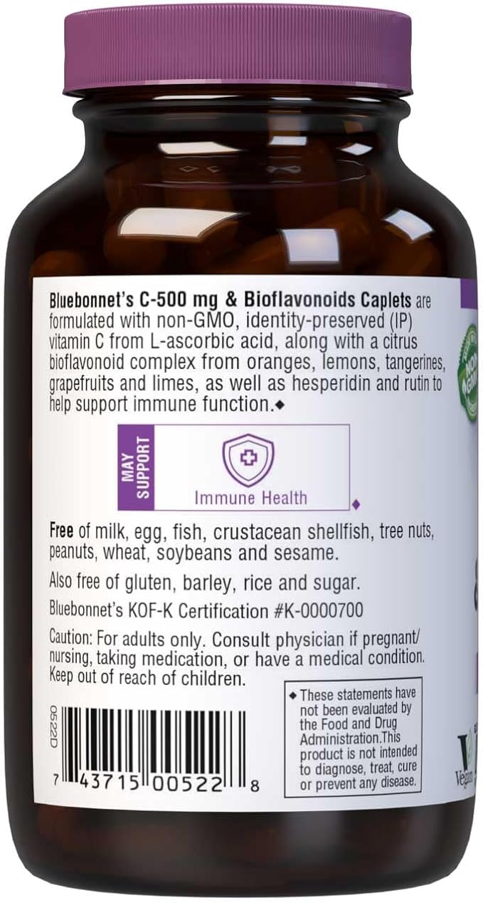 BlueBonnet Vitamin C 500 mg Plus Bioflavonoids Caplets, 90 Count (743715005228)