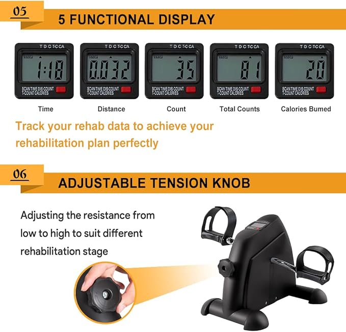 Under Desk Bike Pedal Exerciser, Portable Mini Exercise Bike with LCD Display for Home/Office, Desk Cycle for Leg/Arm with Handle, Leg Exerciser While Sitting for Seniors