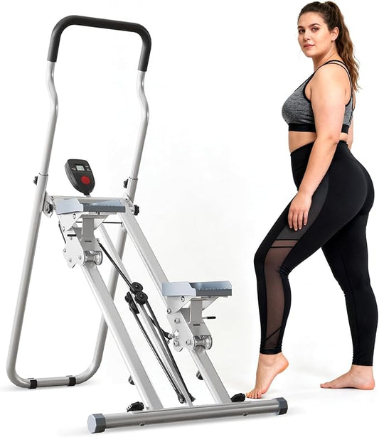 Vertical Climber Stair Stepper for Home Compact Folding Stair Climbing Cardio Exercise Equipment with Non-Slip Pedals Adjustable Height Step Range 300LBS Capacity for Full Body Workout