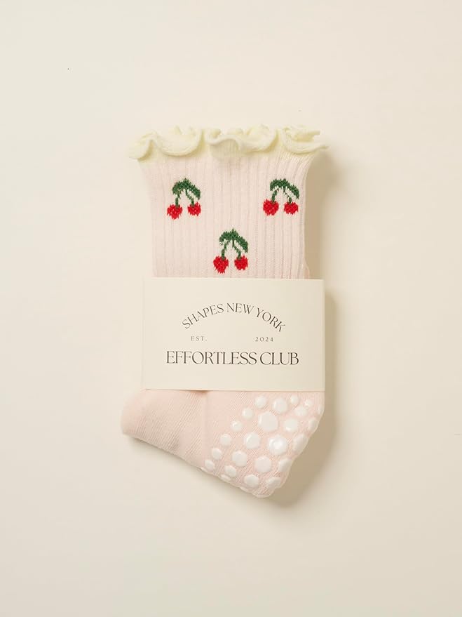 Shapes Studio Crew Half Calf Grip Socks, Cutest Fruits Pilates Socks, Ruffle socks, Non-Slip, Barre Yoga Fitness