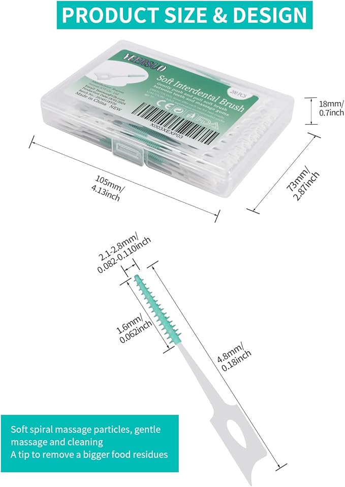 200 PCS Soft Dental Floss Picks, Dental Picks with case, Toothpicks Brush Between Teeth, Tooth Flossing Brush Disposable for Cleaning, Toothbrush Clean Tool, Green Color