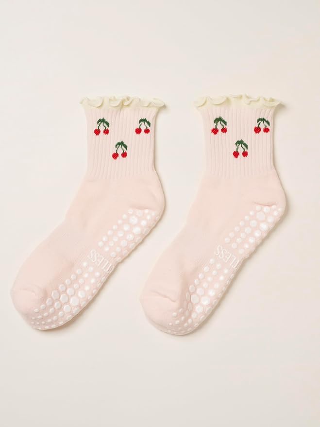 Shapes Studio Crew Half Calf Grip Socks, Cutest Fruits Pilates Socks, Ruffle socks, Non-Slip, Barre Yoga Fitness