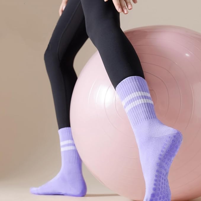 3 Pairs Womens Pilates Socks with Grips Yoga Socks Non Slip Grip Socks for Women for Gym Athletic Barre