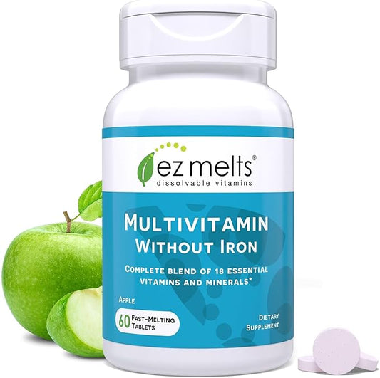 EZ Melts Dissolvable Multivitamin Without Iron, 18 Vitamins & Minerals Including Vitamin A, Biotin, Vitamin B12, Vitamin C, Vitamin D3, Zinc and More, Sugar-Free, 1-Month Supply - 1 Pack