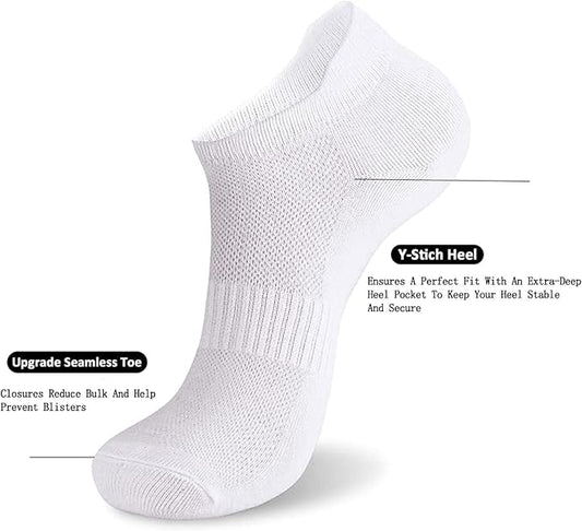 brookhaus Women Low Cut No Show Running Socks 6 Pairs - Cushioned Arch Support, Moisture Wicking Athletic Ankle Socks