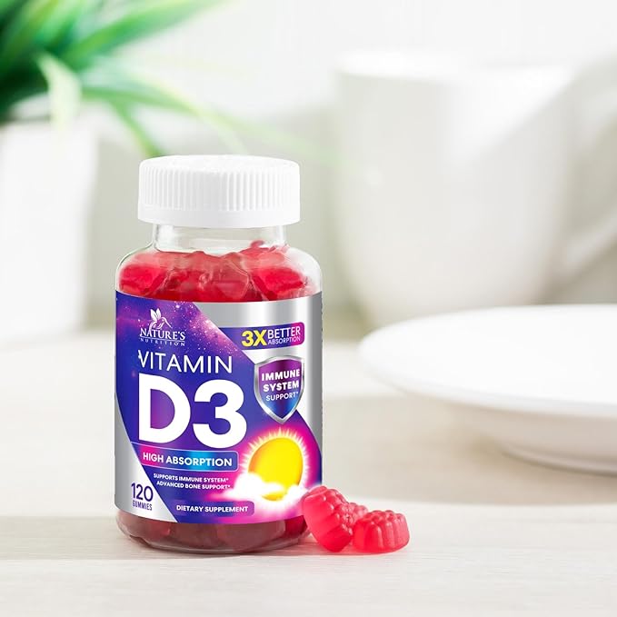 Vitamin D3 Gummy 5000 IU (125 mcg) - Dietary Vitamins D Supplement for Women & Men - Bone, Teeth, Muscle & Immune Health Support, High Potency VIT D3 Nature's Non-GMO & Gluten Free - 120 Gummies