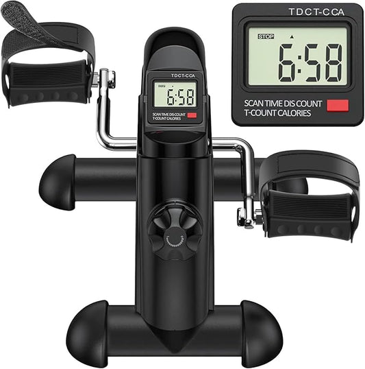 Under Desk Bike Pedal Exerciser, Portable Mini Exercise Bike with LCD Display for Home/Office, Desk Cycle for Leg/Arm with Handle, Leg Exerciser While Sitting for Seniors