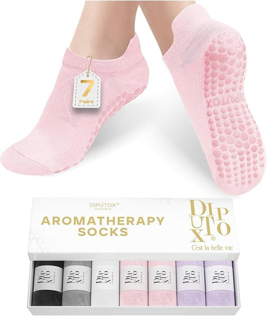 7 Pairs Pilates Socks with grips for Women- Non Slip, Ankle Yoga Socks for Yoga, Pilates, Ballet & Barre,Christmas gifts