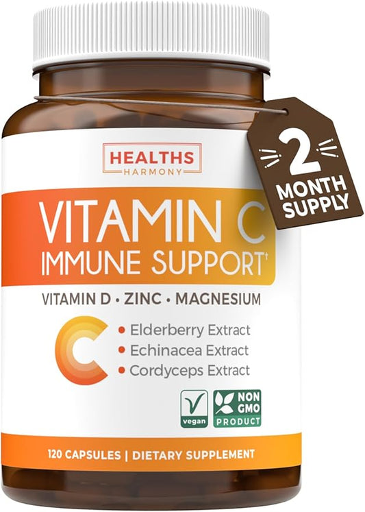 Vitamin C Immune Support Supplement - Immune Boost Blend with Elderberry Vitamin C and Zinc for Daily & Seasonal Support - Magnesium Zinc VIT C & D and Herbal Defense Complex (2 Months Supply)
