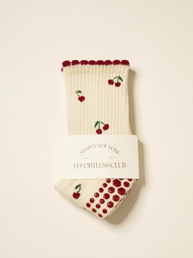 Shapes Studio Crew Half Calf Grip Socks, Cutest Fruits Pilates Socks, Ruffle socks, Non-Slip, Barre Yoga Fitness