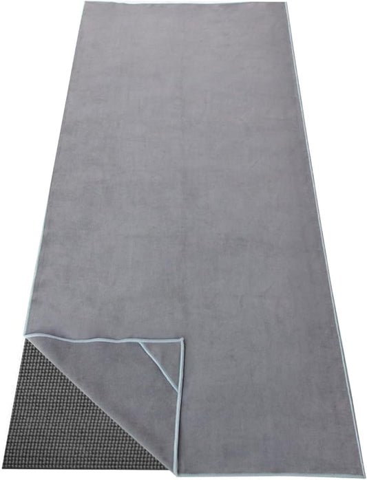 Hot Yoga Towel, Non-Slip Thicker Hot Yoga Mat Towel with Corner Pockets, 25"x72", Microfiber Sweat Absorbent, Perfect for Hot Yoga, Bikram, Pilates and Yoga Mats (Grey, 72x25 inches)