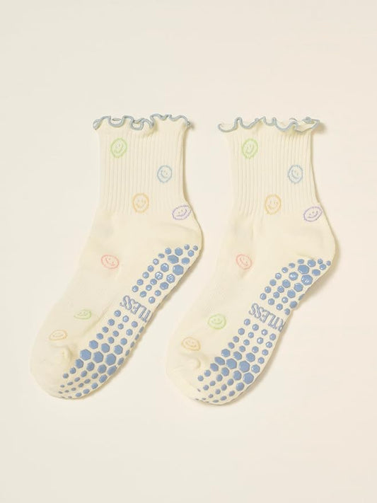 Shapes Studio Crew Half Calf Grip Socks, Cutest Fruits Pilates Socks, Ruffle socks, Non-Slip, Barre Yoga Fitness