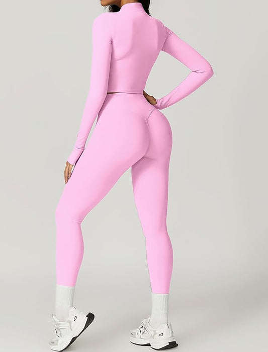 Workout Sets for Women 3 Piece High Waisted Seamless Leggings Crop Top Jacket Gym Yoga Outfit Stretchy Sports Bra Sets