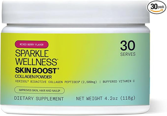 Sparkle Wellness VERISOL Bioactive Hydrolyzed Collagen Peptides | Collagen Powder Supplement with Vitamin C for Skin, Hair & Nail Health | Skin Boost (Mixed Berry) [30-Serves]