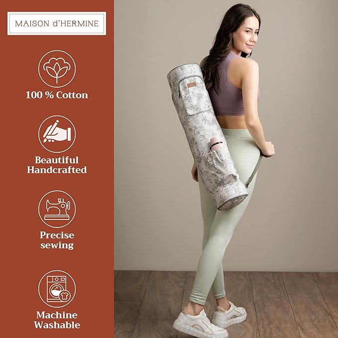 Maison d' Hermine Yoga Mat bag, Cylindrical bag for Woman&Men, yoga mat Bag &Adjustable shoulder straps Yoga Mat Carrier Bag with Drawstring Water Bottle Pocket and zipper pocket
