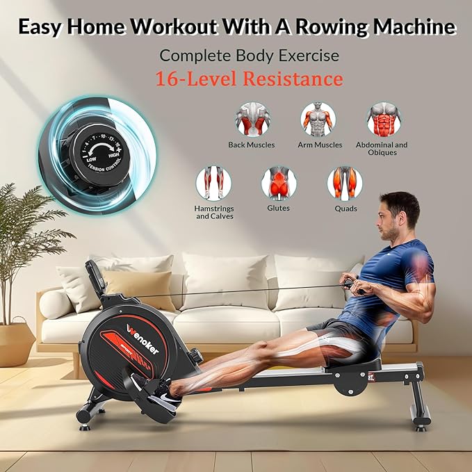 Rowing Machine, Magnetic Rowing Machine for Home, Upgraded 32-Levels Quiet Resistance with Smart Electronic Knob, 350 LBS Weight Capacity, Compact Rower Machine Easy Assembly, App Supported