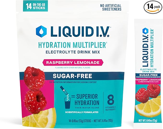 Liquid I.V.® Hydration Multiplier Sugar-Free - Raspberry Lemonade | Electrolyte Powder Drink Mix | 1 Pack (14 Servings)