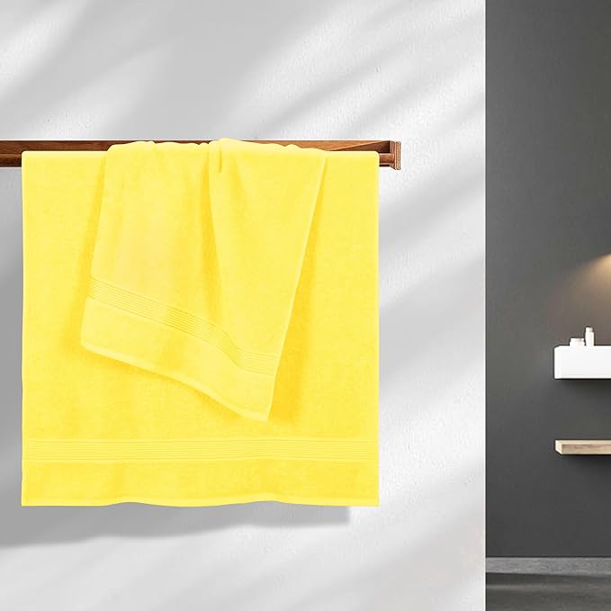 BELZZI Home Ultra Soft 4 Pack Oversized Bath Towel Set 27x54, Cotton Compact Bath Towels, Highly Absorbant Eco-Friendly Quickdry & Lightweight Towel, Ideal for Gym Travel Camp Pool - Lime Yellow