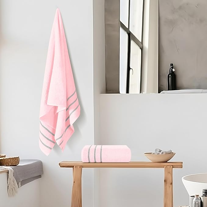 MyOwn Cotton 2 Pack Oversized Bath Towel Set 28x55 inches, Large Bath Towels, Ultra Absorbant Compact Quickdry & Lightweight Towel, Ideal for Gym Travel Camp Pool - Pink