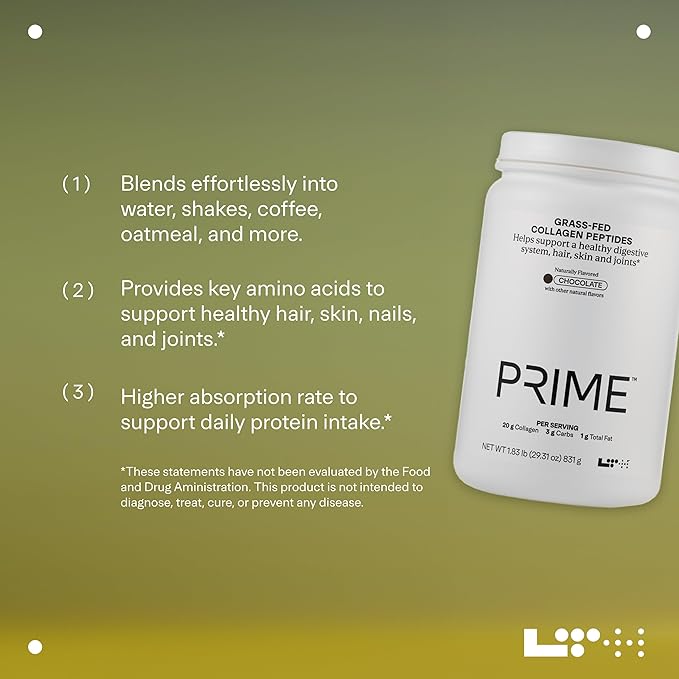 LTH Prime Collagen Peptides - Trusted by Life Time Members - Collagen Powder for Digestive Health - Supports Healthy Joints, Hair & Skin - from Grass-Fed Cows - Chocolate - 30 Servings
