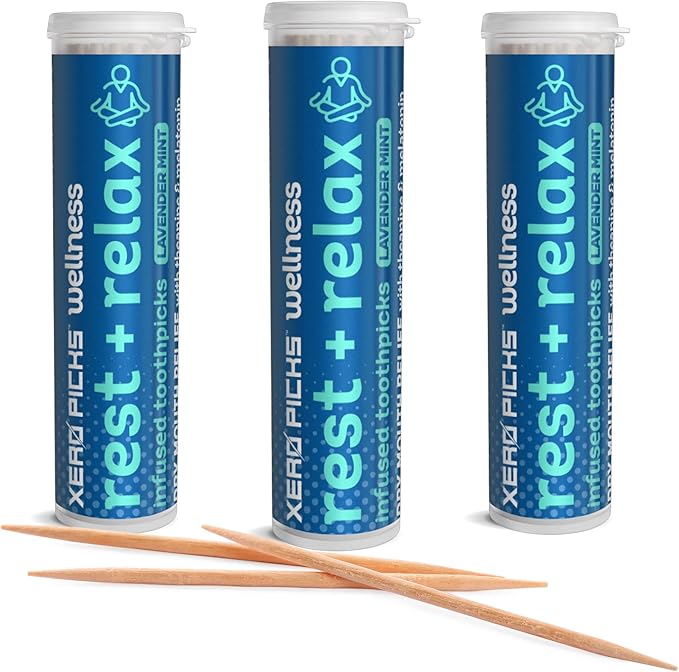 Xero Picks Wellness - Infused Flavored Toothpicks for Long Lasting Fresh Breath & Dry Mouth Prevention - 60 Picks - 3 Pack - Lavender Mint - Rest + Relax