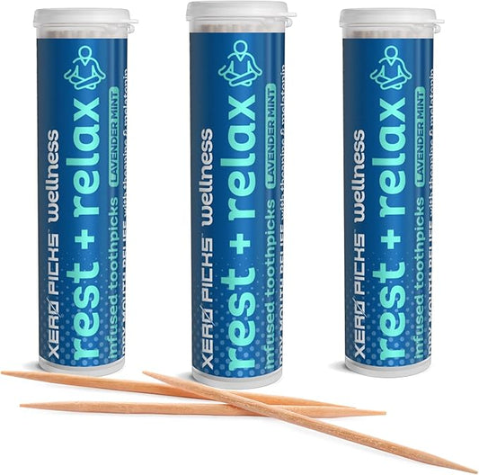 Xero Picks Wellness - Infused Flavored Toothpicks for Long Lasting Fresh Breath & Dry Mouth Prevention - 60 Picks - 3 Pack - Lavender Mint - Rest + Relax