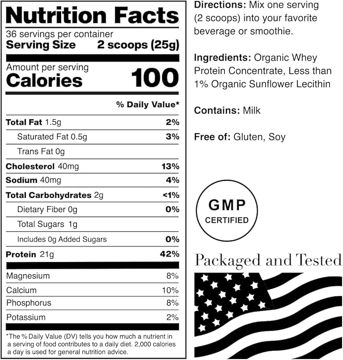 NorCal Organic Whey Protein | 100% Grass-Fed, USDA Certified | Pure, Clean Protein Sourced from Northern California Family Farms | Unflavored | 2 Pound (Pack of 1)
