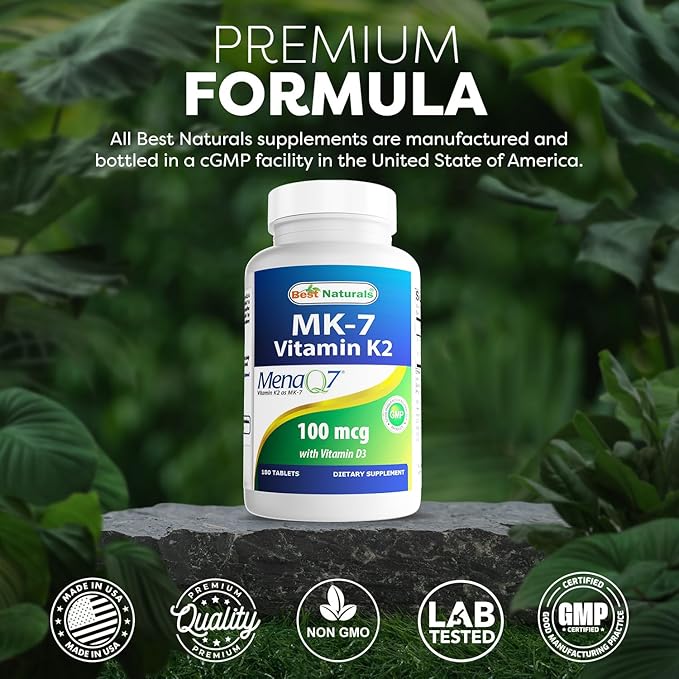 Best Naturals Vitamin K2 (MK7) with D3 Supplement Bone and Heart Health (5000 IU Vitamin D3 & 100 mcg Vitamin K2 MK7), 180 Tablets