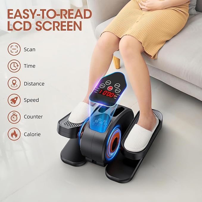 Under Desk Elliptical, Electric Seated Pedal Exerciser for Seniors with 12 Adjustable, Quiet & Compact Mini Ellipse Leg Exerciser with Display Monitor & Remote Control
