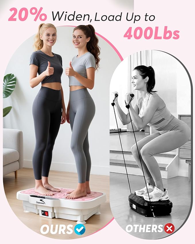 Vibration Plate Exercise Machine, 8000 Vibrations/min Adjustable Fitness Platform, 400 Lbs Capacity Whole Body Workout Extra Large Size Platform with Bluetooth for Weight Loss, Women & Men